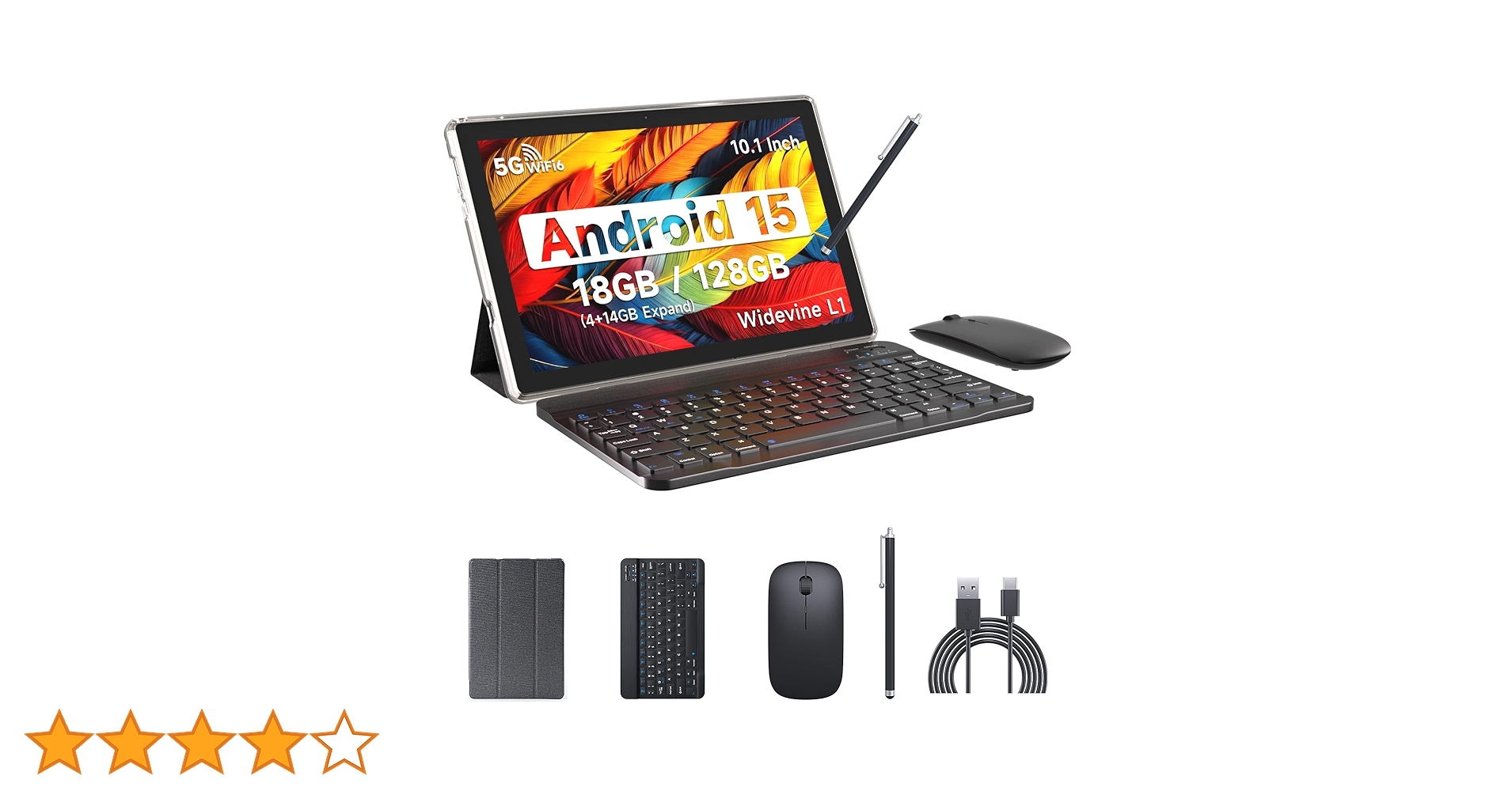 Android 15 Tablet, 10 Inch 18GB RAM+128GB ROM/2TB Expandable